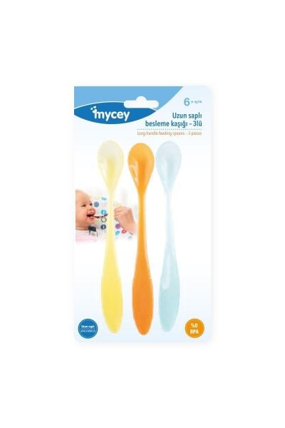 Mycey Uzun Saplı Beslenme Kaşığı 3lü Karma Renk