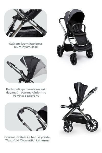 Kanz Explorer Autofold Travel Sistem Bebek Arabası Full Black