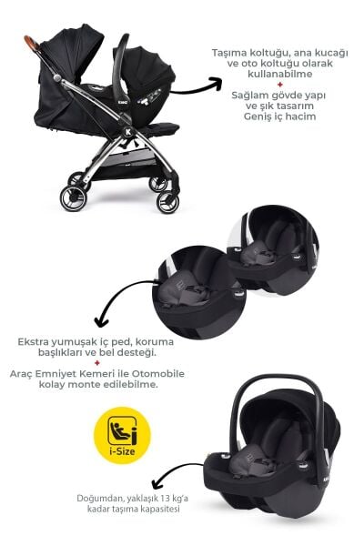 Kanz Xflip Autofold Travel Sistem Bebek Arabası Deeply Black