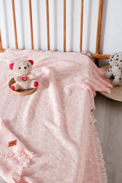 Kanz Melis Waffle Müslin Pike Örtü Pembe 90*120