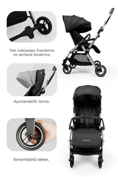 Kanz Marcus Raısın Kabin Travel Bebek Arabası Siyah