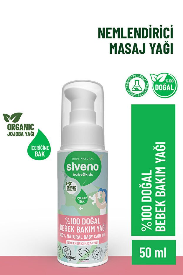 Siveno %100 Doğal Bebek Yağı Organik Jojoba Bakım Masaj Yağı Parafinsiz Bitkisel Vegan 50 ml