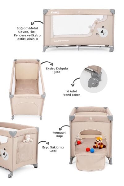 Kanz Teddy Premium Oyun Parkı ve Park Yatak Bej 60 x 120
