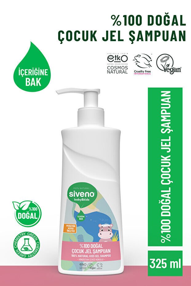 Siveno %100 Doğal Yenidoğan Bebek Çocuk Jel Şampuanı Saç Vücut Konak Önleyici 325 ml