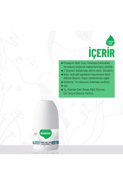 Siveno %100 Doğal Roll-On Beyazlatıcı Etkili Deodorant Ter Kokusu Önleyici Bitkisel Lekesiz 50 ml