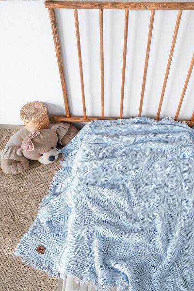 Kanz Melis Waffle Müslin Pike Örtü Mavi  90*120