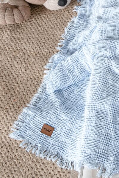 Kanz Melis Waffle Müslin Pike Örtü Mavi  90*120
