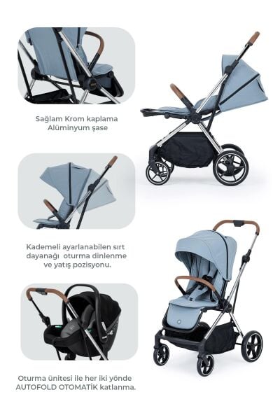 Kanz Snap Autofold Travel Sistem Bebek Arabası Foogy Blue