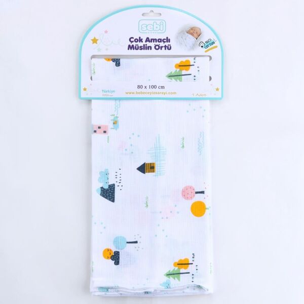 Sebi Desenli Müslin Örtü ( 80 x 100cm) Karma Desen