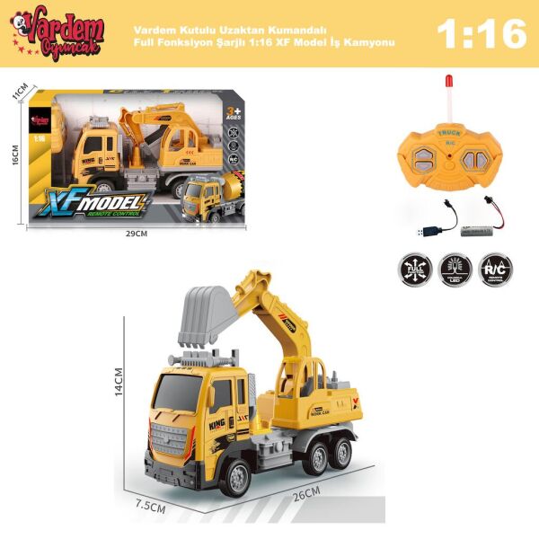 Vardem Kutulu Uzaktan Kumandalı Full Fonksiyon Şarjlı 1:16 XF Model İş Kamyonu
