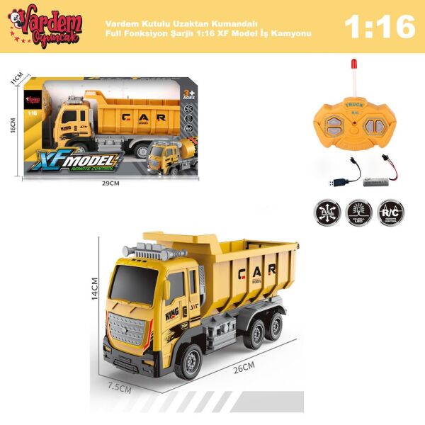 Vardem Kutulu Uzaktan Kumandalı Full Fonksiyon Şarjlı 1:16 XF Model İş Kamyonu