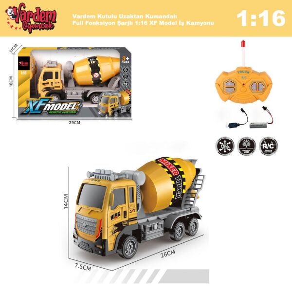 Vardem Kutulu Uzaktan Kumandalı Full Fonksiyon Şarjlı 1:16 XF Model İş Kamyonu