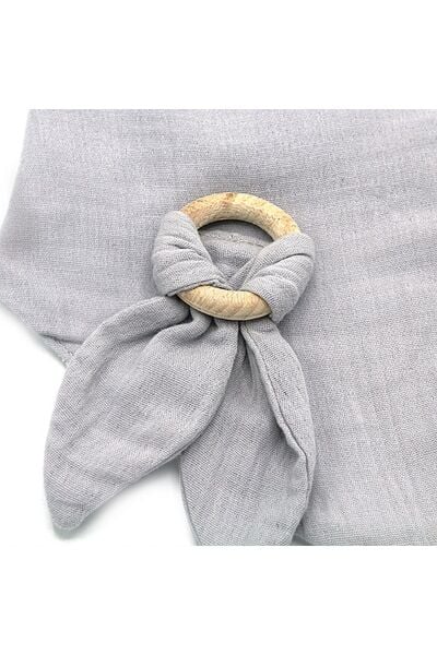 Babyjem Ahşap Diş Kaşıyıcılı Bürümcük Müslin Önlük Gri 736