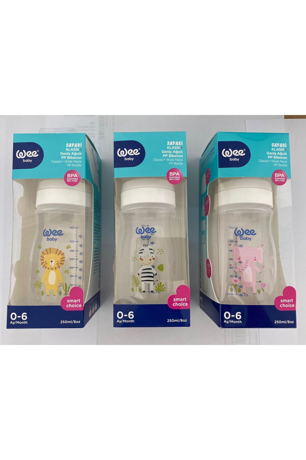 Wee Baby Safari Geniş Ağızlı PP Biberon 0-6 ay 250 Karma Renk