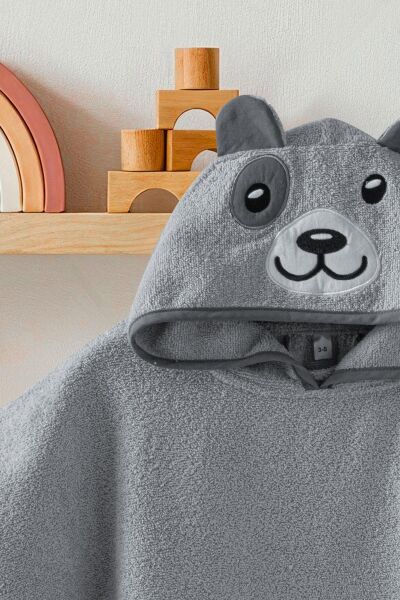 Kanz - Nakışlı Havlu Panço 3-5 Yaş(knz-038) 153.01.0222.Bear-Gri----