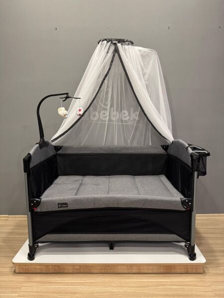 Vomero Smart Anne Yanı Sallanabilen Aksesuarlı Premium Park Beşik 70x120 Gri