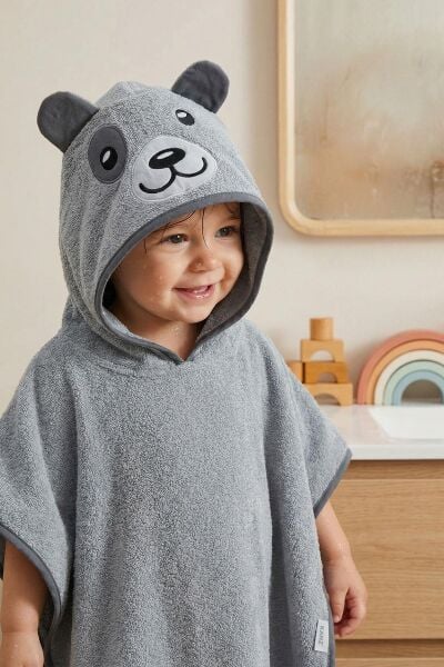 Kanz - Nakışlı Havlu Panço 2-3 Yaş(knz-038) 153.01.0221.Bear-Gri----