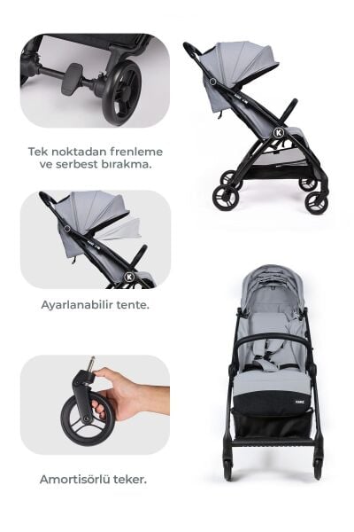 Kanz Xflop Autofold Kabin Boy Bebek Arabası Ultimate Grey