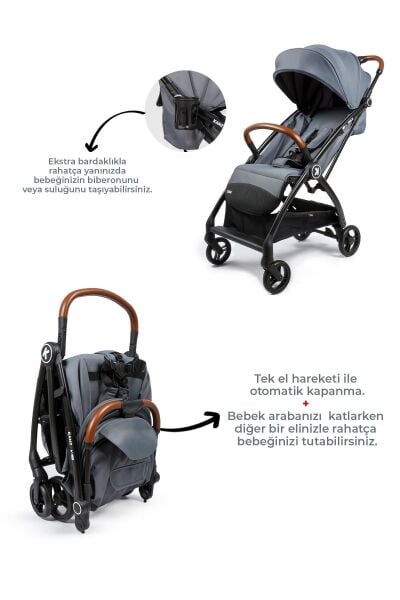 Kanz Xflop Autofold Kabin Boy Bebek Arabası Dark Grey