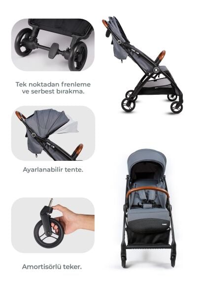 Kanz Xflop Autofold Kabin Boy Bebek Arabası Dark Grey
