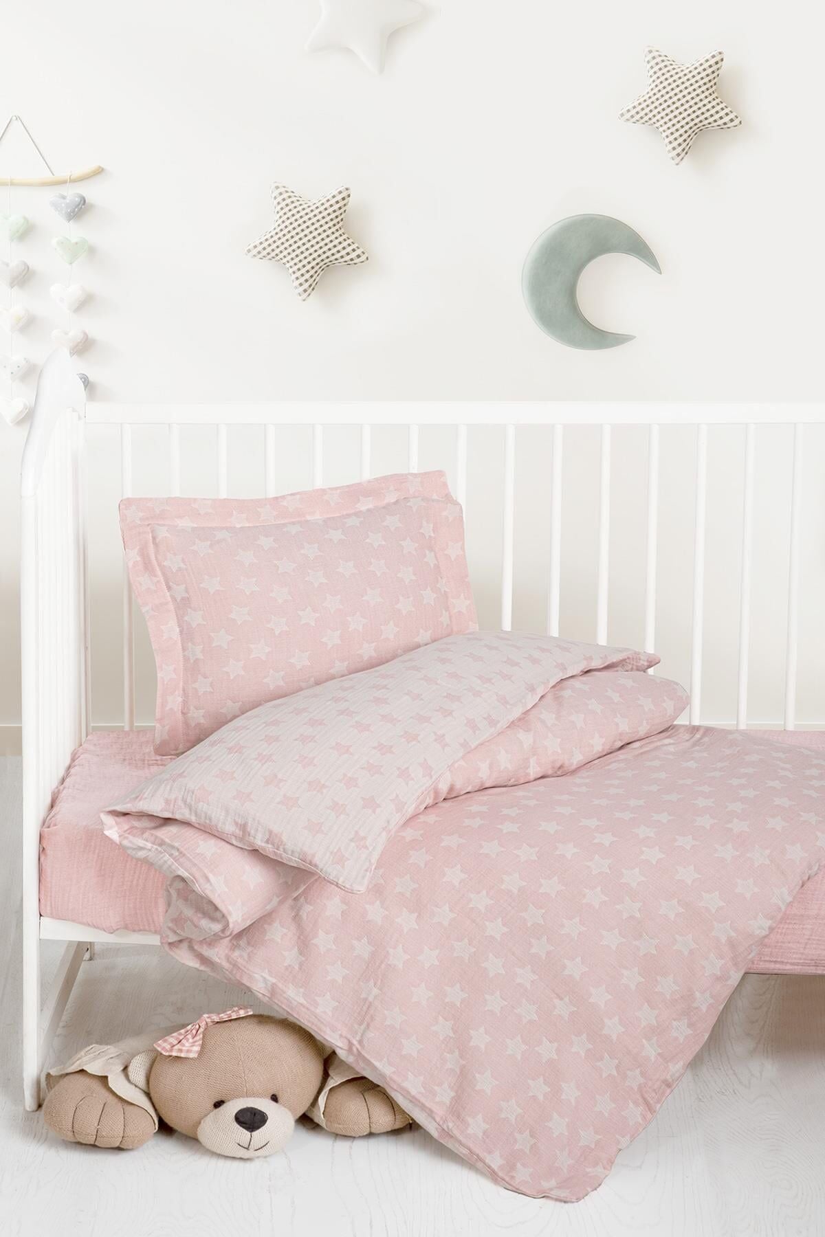 Kanz - Jakarlı Müslin Bebek  Nevresim Tk(knz-013) 152.01.0247.Starpembe---