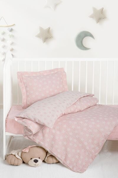 Kanz - Jakarlı Müslin Bebek  Nevresim Tk(knz-013) 152.01.0247.Starpembe---