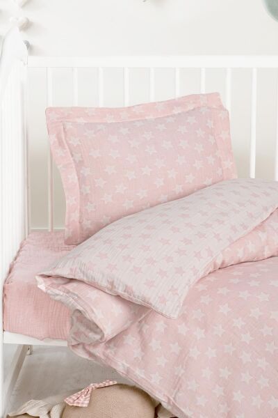 Kanz - Jakarlı Müslin Bebek  Nevresim Tk(knz-013) 152.01.0247.Starpembe---