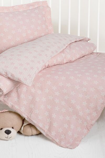 Kanz - Jakarlı Müslin Bebek  Nevresim Tk(knz-013) 152.01.0247.Starpembe---