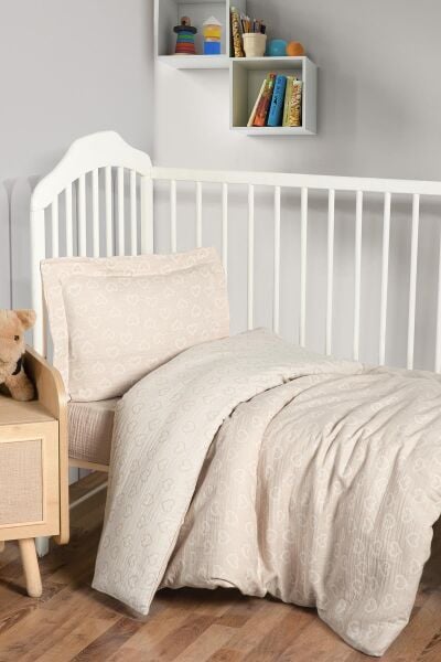 Kanz - Jakarlı Müslin Bebek  Nevresim Tk(knz-013) 152.01.0247.Heartkahve--