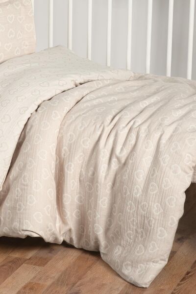 Kanz - Jakarlı Müslin Bebek  Nevresim Tk(knz-013) 152.01.0247.Heartkahve--