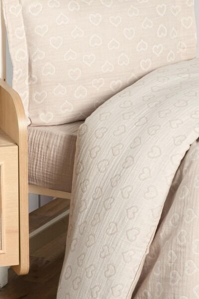 Kanz - Jakarlı Müslin Bebek  Nevresim Tk(knz-013) 152.01.0247.Heartkahve--