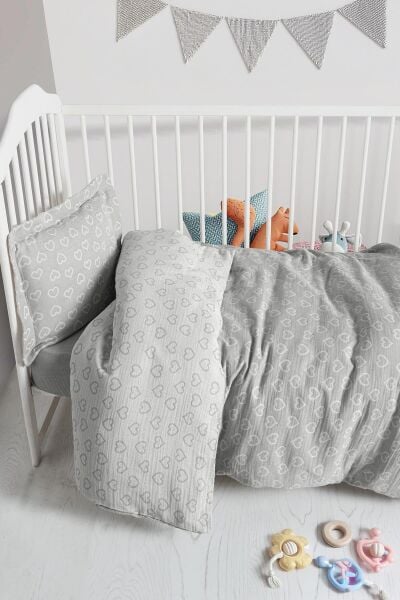 Kanz - Jakarlı Müslin Bebek  Nevresim Tk(knz-013) 152.01.0247.Heartgri----