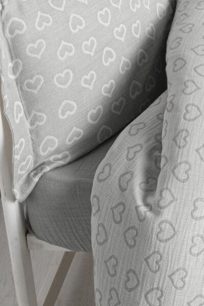 Kanz - Jakarlı Müslin Bebek  Nevresim Tk(knz-013) 152.01.0247.Heartgri----