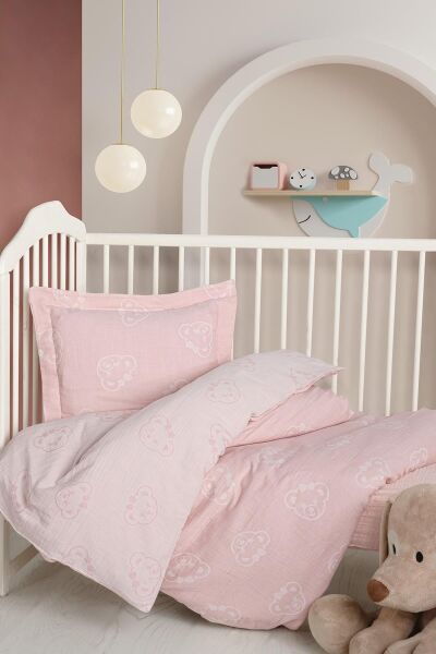 Kanz - Jakarlı Müslin Bebek  Nevresim Tk(knz-013) 152.01.0247.Bearpembe---