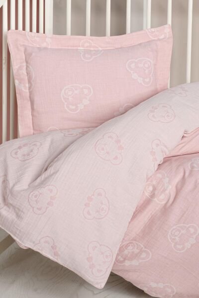 Kanz - Jakarlı Müslin Bebek  Nevresim Tk(knz-013) 152.01.0247.Bearpembe---