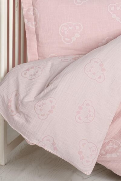 Kanz - Jakarlı Müslin Bebek  Nevresim Tk(knz-013) 152.01.0247.Bearpembe---