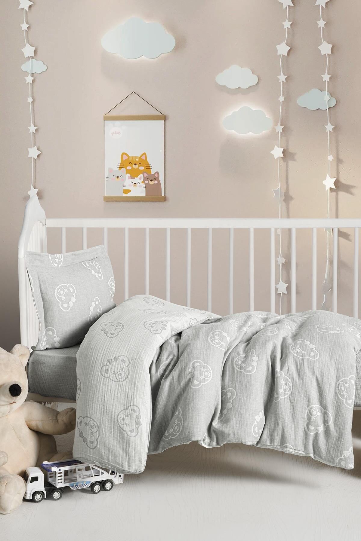 Kanz - Jakarlı Müslin Bebek  Nevresim Tk(knz-013) 152.01.0247.Beargri-----