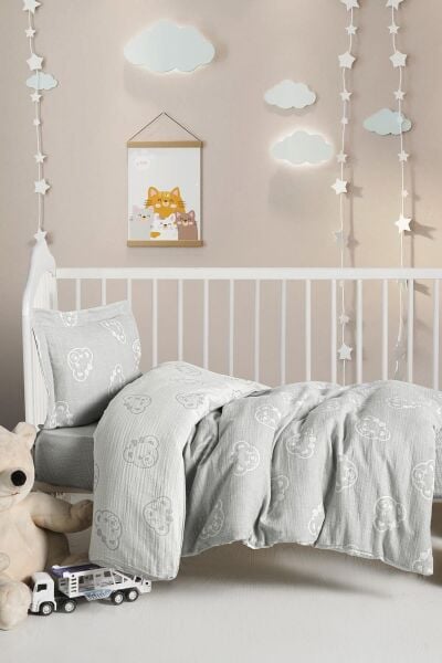 Kanz - Jakarlı Müslin Bebek  Nevresim Tk(knz-013) 152.01.0247.Beargri-----