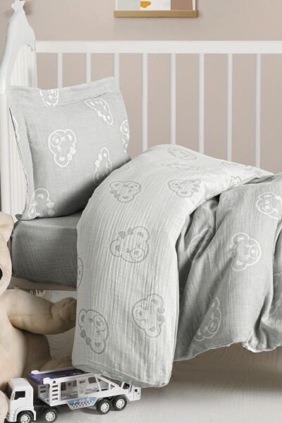 Kanz - Jakarlı Müslin Bebek  Nevresim Tk(knz-013) 152.01.0247.Beargri-----