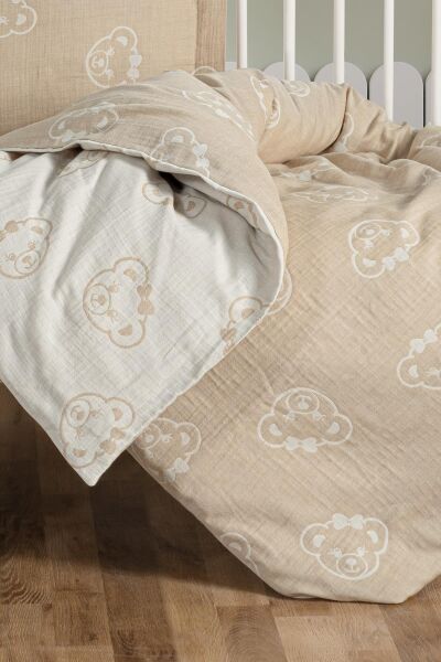 Kanz - Jakarlı Müslin Bebek  Nevresim Tk(knz-013) 152.01.0247.Beargold----