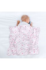Sevi Bebe Desenli Müslin Battaniye 100X100 Cm - Yıldız Yağmuru Pembe 353-140-2