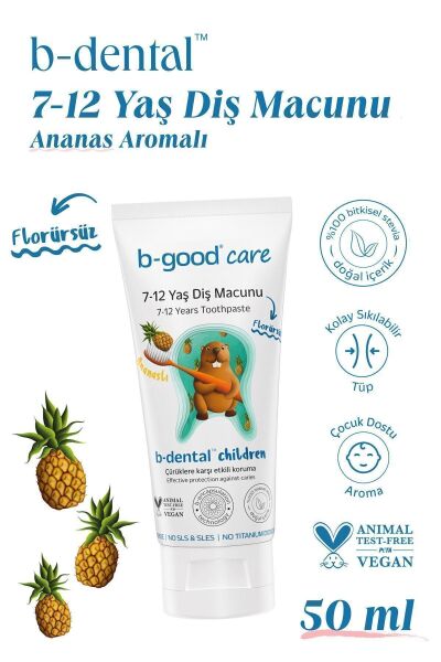 B-GOOD 7-12 Yaş Çocuk Diş Macunu Florürsüz Ananas 50 ml
