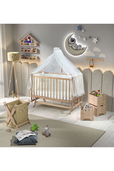 Bebekonfor Elyeza Anne Yanı Beşik ''Krem Fr. Dantelli Uyku Seti ile'' 60*120 - Kademeli DE-10