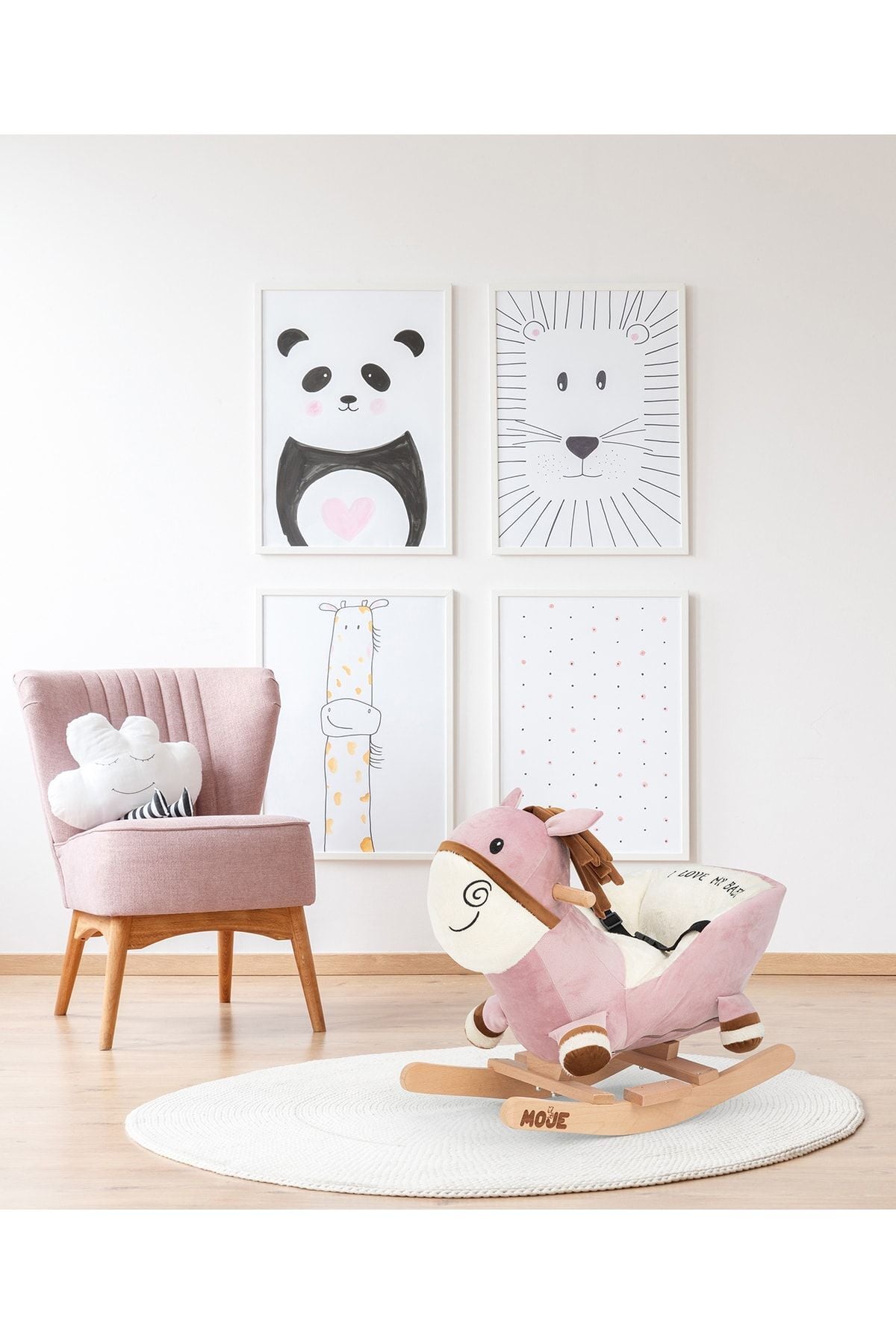 Moje Enjoy Ahşap Ayaklı Peluş Sallanan Eşek Oyuncak Pembe