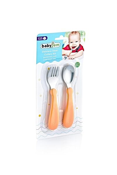 Babyjem Paslanmaz Çelik Çatal Kaşık Seti Somon 522