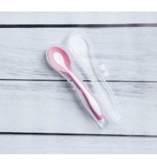 Mycey Taşıma Kutulu Mama Kaşığı - Yumuşak Uçlu Pembe