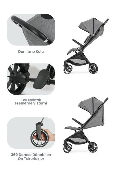 Kanz Bold Autofold Kabin Boy Bebek Arabası Steel Grey