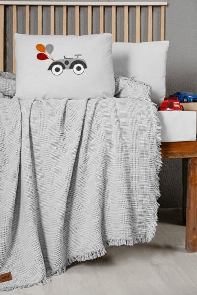 Kanz - Bebek Waffle Müslin Nakışlı Pike (knz-021) 152.01.0257.Bubble-Gri--