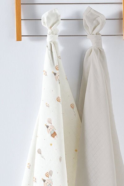 Kanz Çok Amaçlı Bebek Müslin Örtüsü 2'Li Set - Balloon Bear