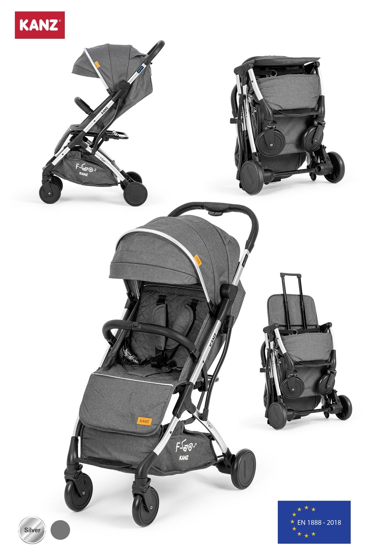 Kanz f-Go2 Kabin Boy Bebek Arabası Silver Koyu Gri